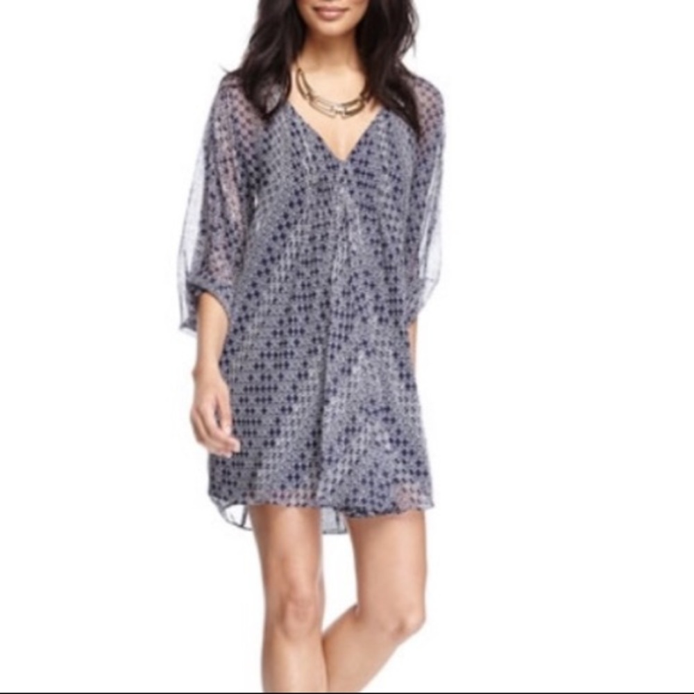 Diane Von Furstenberg Fleurette Silk Dress Navy and White Size 0